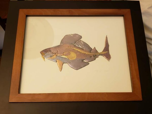 Fish Art-framed melted metal fish